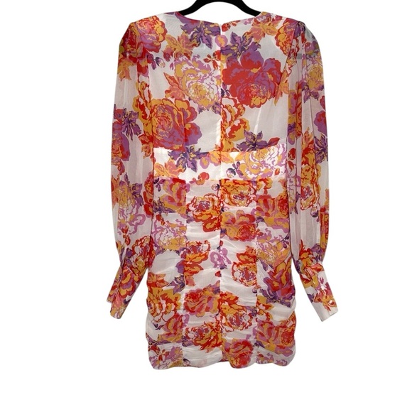Runaway The Label Acadia Dress Size Small Floral Ruches Mini Dress Sheer Sleeves - Picture 12 of 15